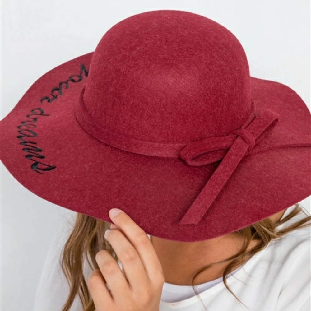 Burgundy FollowYourDreams Graphic Wide Brim Hat